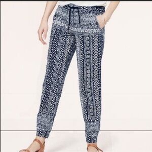 Loft Tribal Print Navy Blue Drawstring Joggers